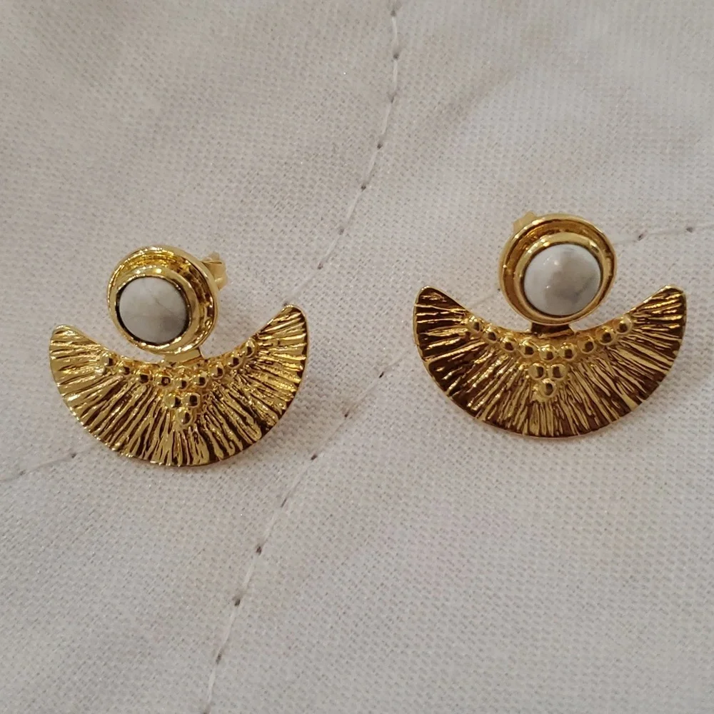 Phoenix Tribe Gold and White Howlite Earrings - Picture 2 of 3